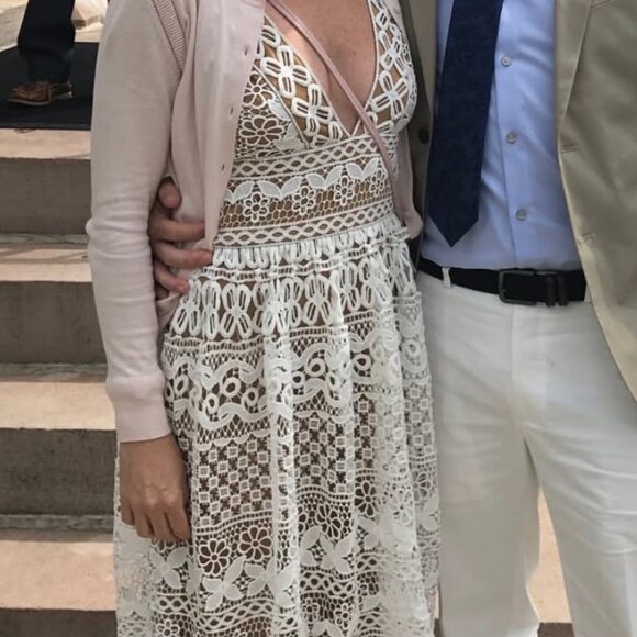 Boohoo Crochet White Lace Midi Dress – Size 6 - Picture 5 of 5